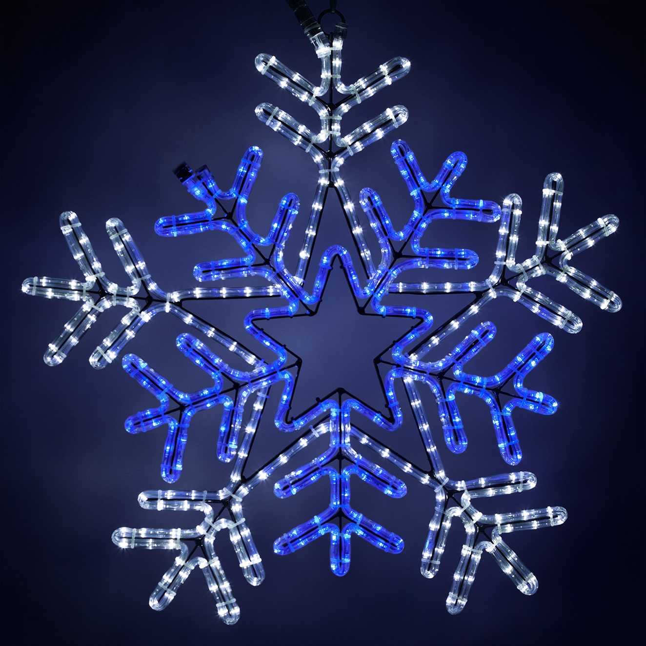 blue and white snowflake lights