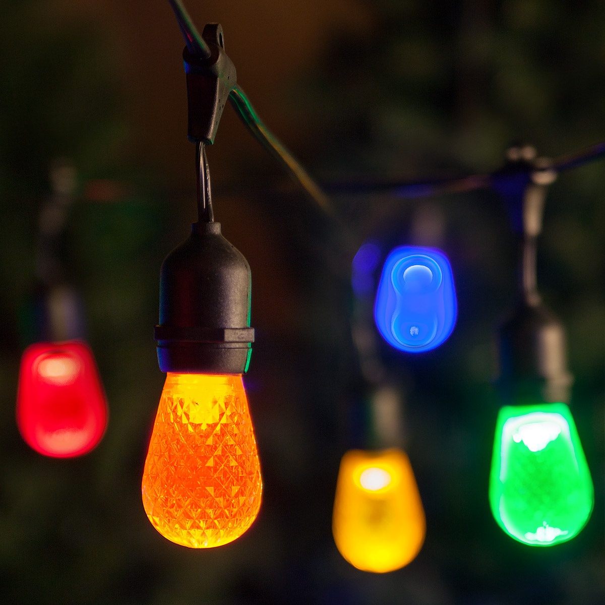 LED Multicolor S14 Bulbs Patio Lights Black Wire 3736 