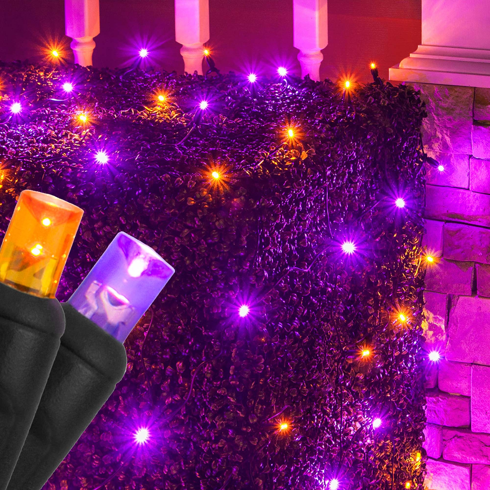 LED Halloween Net Lights, Purple, Orange, Black Wire - Yard Envy